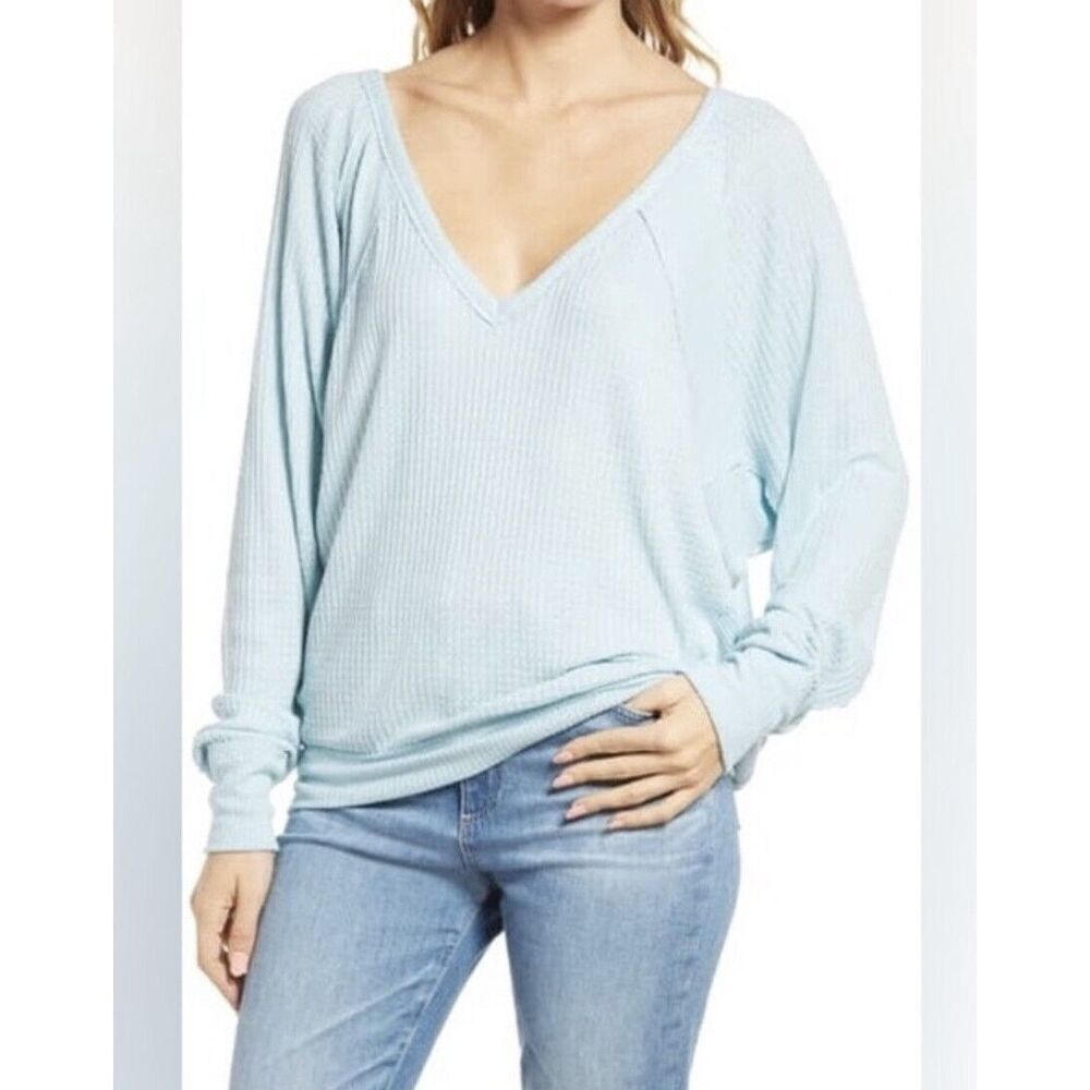 Free People We The‎ Free South Canyon V-Neck Thermal Top Sky Blue Large V-Neck